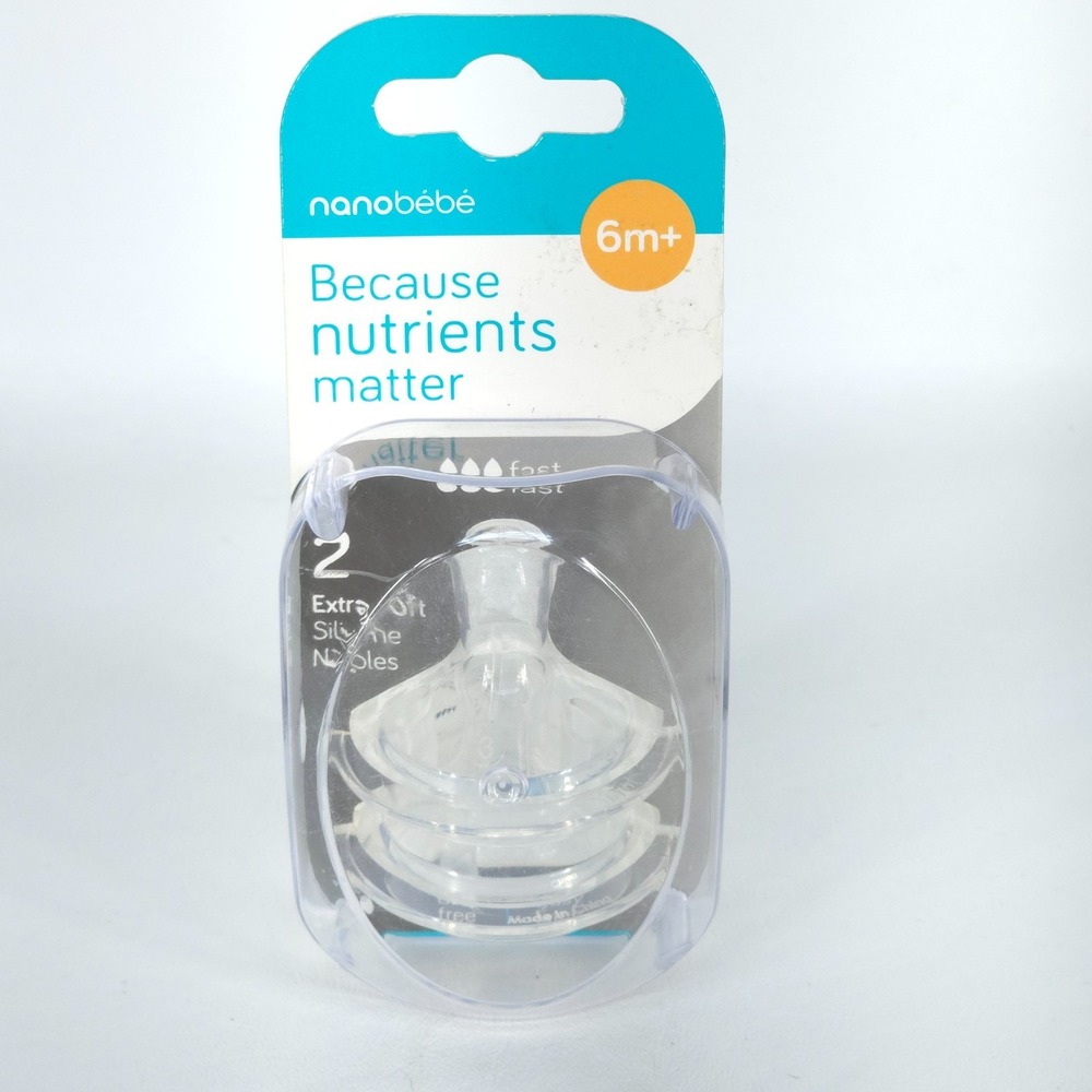 Nanobebe Silicone Nipples 6 m+ Fast Flow 2‑Pack – Extra‑Soft Anti‑Colic BPA‑Free